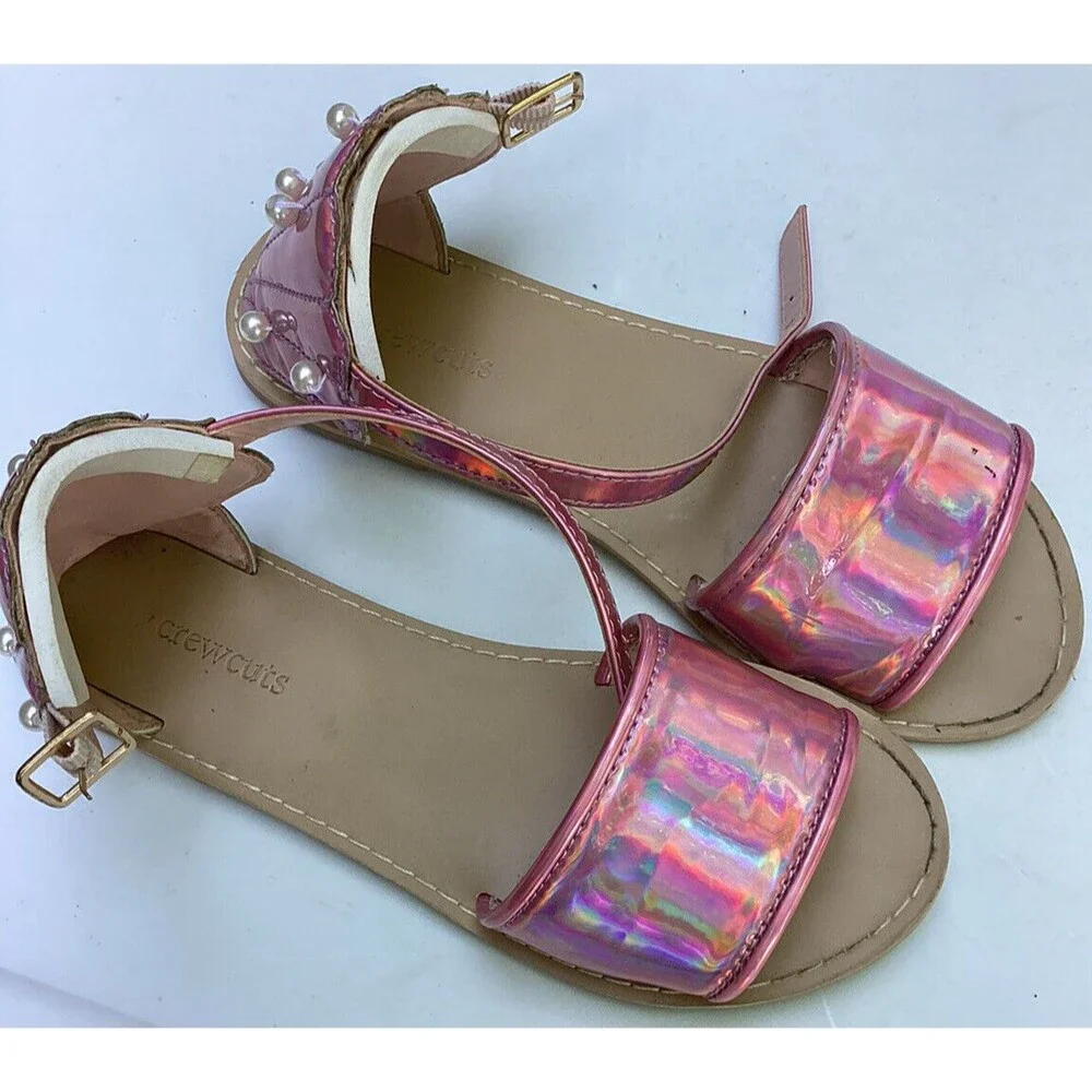 crewcuts girls pink sandals Pearls Shell Back Design Big Girls Sz 1